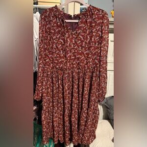 Lane Bryant Red Floral Long Sleeve Dress
